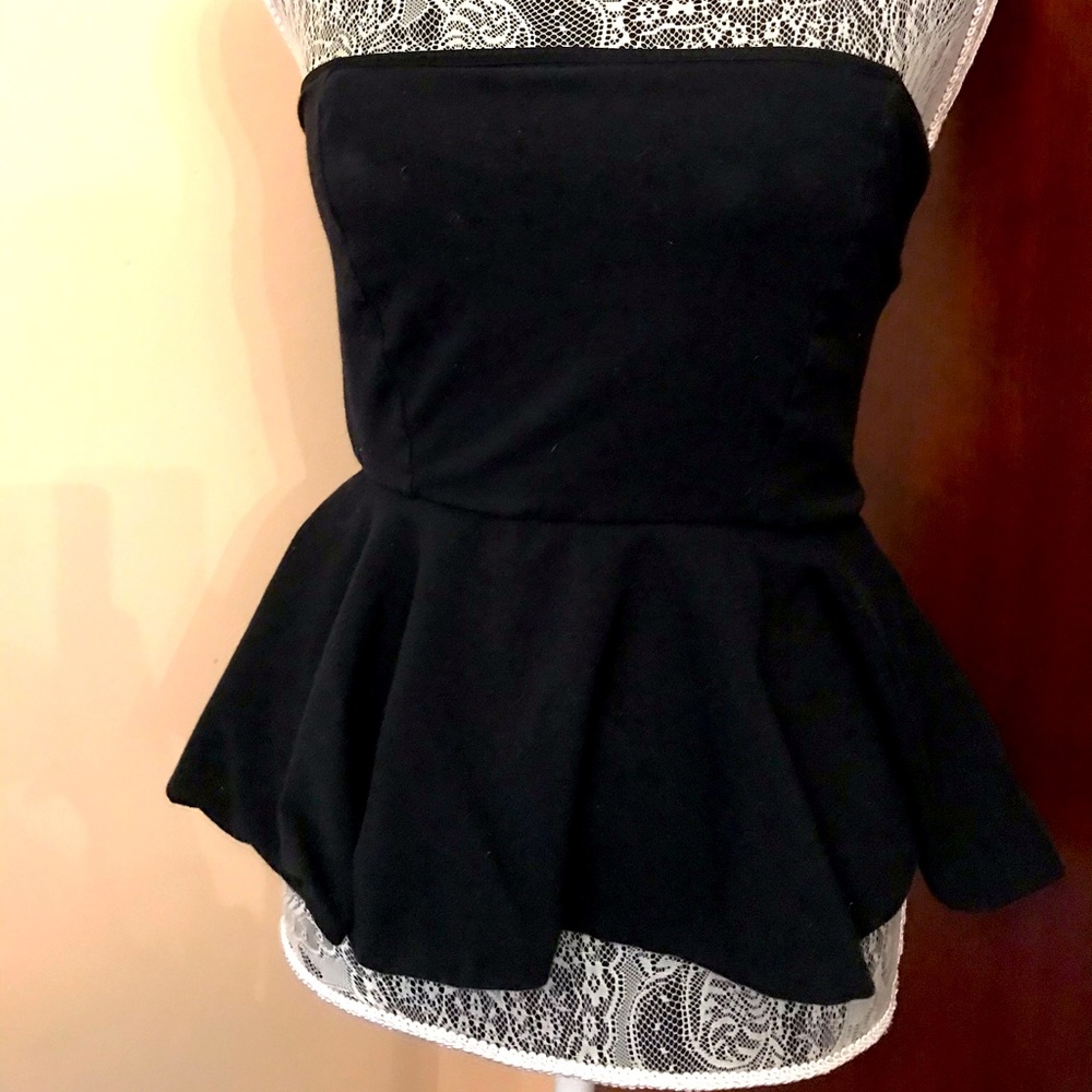 Black strapless peplum top